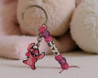 Personalized Lilo & Stitch Keyring, Beaded Bag Charm