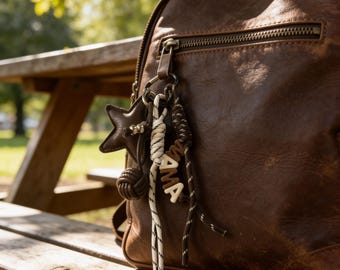 Custom Name Rope Keyring | Neutral Brown Backpack Charm