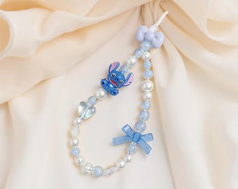 Stitch Beaded Phone Charm – Blue Kawaii Bag Accessory