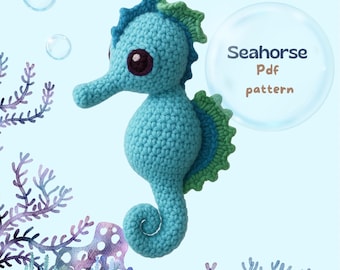 Modèle PDF d'hippocampe au crochet, tutoriel amigurumi sur les animaux marins, modèle de peluche à téléchargement numérique