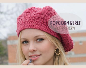 Popcorn Stitch Crochet Beret Pattern – Slouchy French Hat (PDF Pattern)