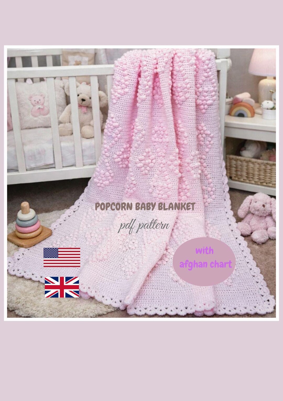 Crochet Baby Blanket Pattern PDF – Popcorn Stitch Afghan With Chart ...
