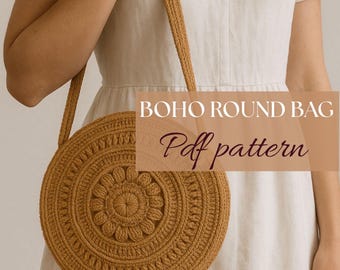 Boho Crochet Round Bag Pattern – Sunburst Mandala (PDF Pattern)