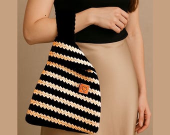 Striped Japanese Knot Bag Crochet Pattern – Easy Beginner Handbag (PDF Pattern)