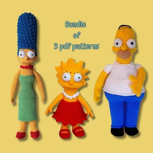 The iconic cartoon family crochet patterns, three patterns bundle