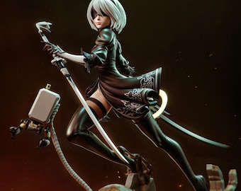 2B Figure - NieR Automata Statue -YoRHa A2 Gaming Collectible - Hand Painted