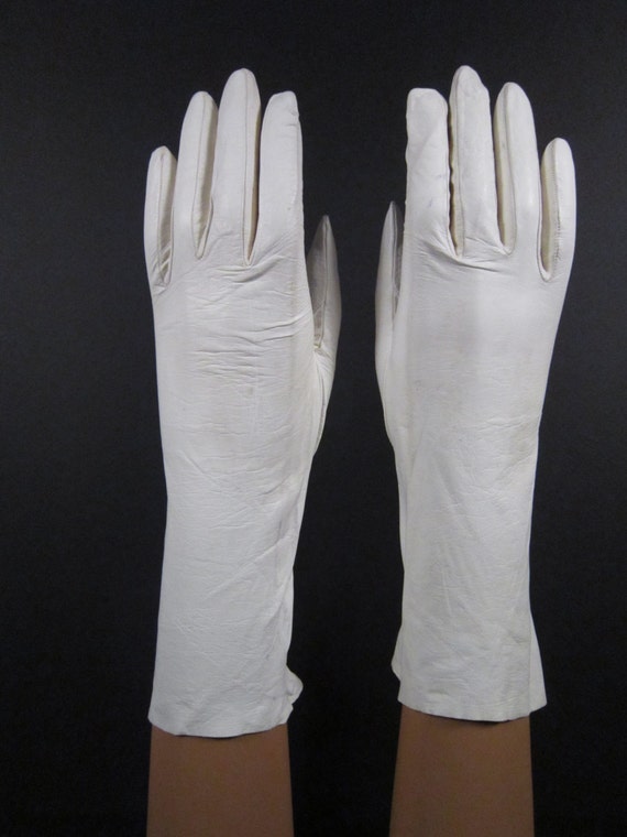 Vintage Long White Leather Dress Gloves, How To Clean White Kid Leather Gloves