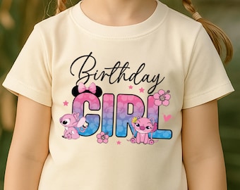Chemise fille anniversaire Disney Stitch, t-shirt Stitch and Angel, T-shirt voyage d'anniversaire Disneyland, cadeau d'anniversaire pour tout-petit pour elle, haut de fête Disney
