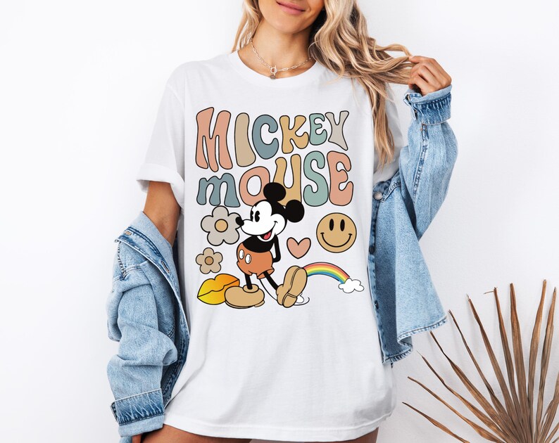 Vintage Mickey Mouse Shirt, Retro Style Mickey T-Shirt, Boho Disney World Trip Shirt, Groovy Mickey Mouse Family Tee, Classic Cartoon Mouse
