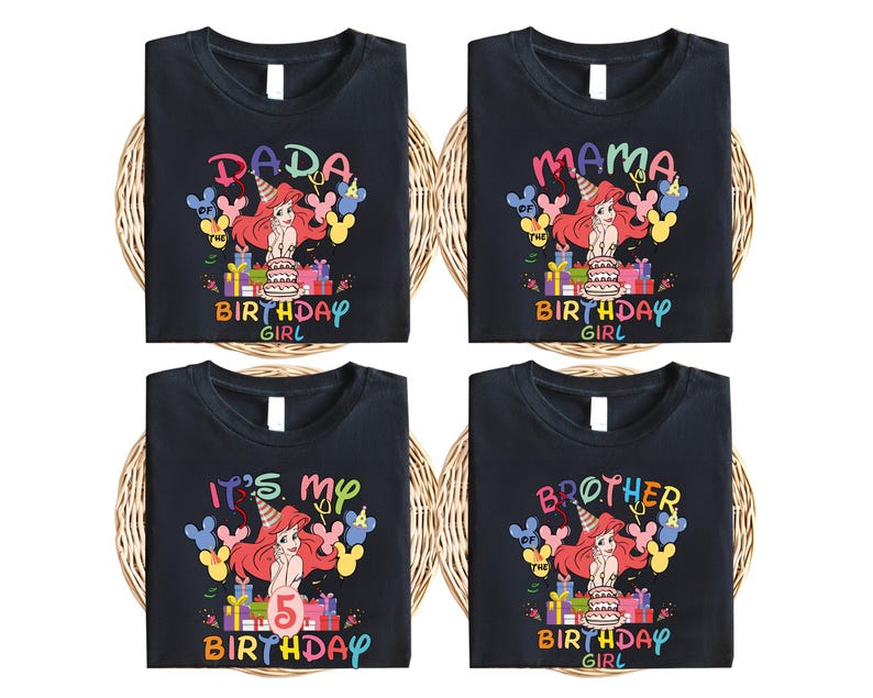 Disney Princess Ariel Birthday Shirt, Little Mermaid Birthday T-Shirt, Family Matching Birthday Tee, Birthday Girl Tee, Disney Trip 2026 Tee