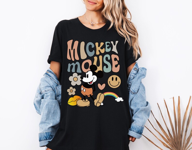 Vintage Mickey Mouse Shirt, Retro Style Mickey T-Shirt, Boho Disney World Trip Shirt, Groovy Mickey Mouse Family Tee, Classic Cartoon Mouse
