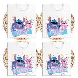 Disney Stitch Birthday Twins Shirt, Stitch and Angel Twins Birthday T-Shirt, Disney Family Matching Birthday Twins Tee, Birthday Crew Tee