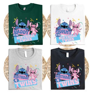 Disney Stitch Birthday Twins Shirt, Stitch and Angel Twins Birthday T-Shirt, Disney Family Matching Birthday Twins Tee, Birthday Crew Tee