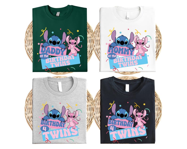 Disney Stitch Birthday Twins Shirt, Stitch and Angel Twins Birthday T-Shirt, Disney Family Matching Birthday Twins Tee, Birthday Crew Tee