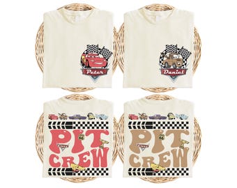 Custom Nam Cars Birthday Shirt, Pit Crew Family Matching T-Shirt, Disney McQueen and Friends Racing Birthday Tee, Checkered Flag Shirt