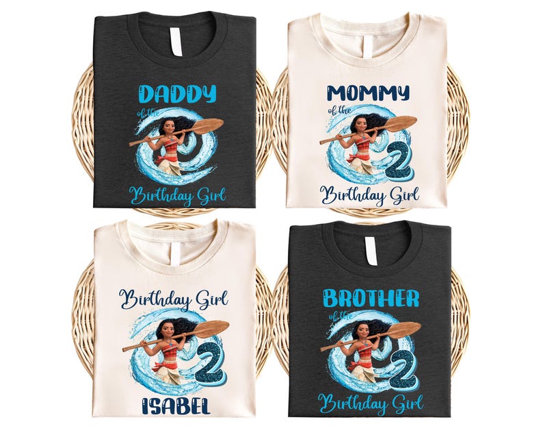 Custom Name Moana Birthday Shirt, Disney Ocean T-Shirt, Family Matching Birthday Girl T-Shirt, Princess Moana Tee, Birthday Party Shirt