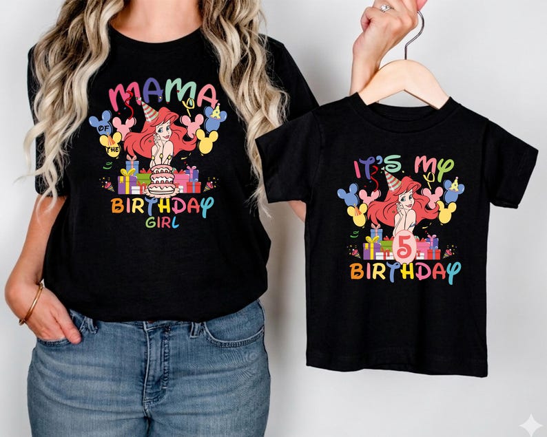 Disney Princess Ariel Birthday Shirt, Little Mermaid Birthday T-Shirt, Family Matching Birthday Tee, Birthday Girl Tee, Disney Trip 2026 Tee