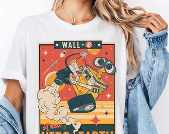 Disney Pixar Wall E Shirt, A New Hero of Earth T-Shirt, Sci-Fi Movie Tee, Nostalgic Space Lover Shirt, Cool Robot Outer Space Shirt