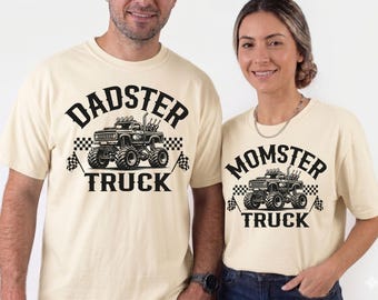 Dadster and Momster Truck Shirt, Monster Truck Family T-Shirt, Matching Parents Tee, New Mom adn Dad Shirt, Cool Racing Truck Shirt