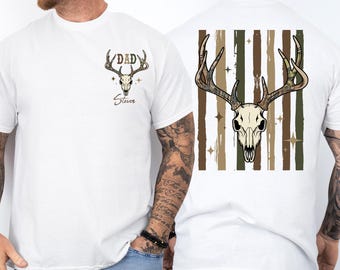 Anpassad pappajakttröja, hjortskalle-t-shirt, fars dag 2026-t-shirt, kamouflage-tröja med horn för maken, jaktälskare-tröja, pappalivströja