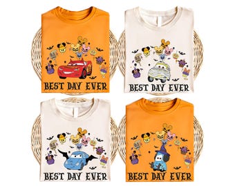 Camiseta de Halloween de Disney Cars, camiseta de Halloween de McQueen y sus amigos, sudadera de Halloween "El mejor día de mi vida", camiseta de Halloween de Cars espeluznante, camiseta de truco o trato.
