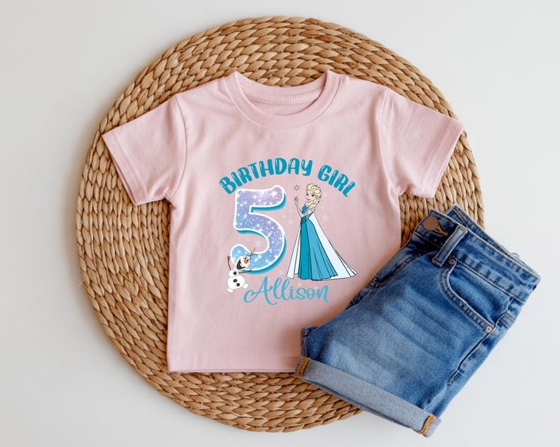 Custom Name Frozen Birthday Shirt, Princess Elsa and Family T-Shirt, Disney Birthday Girl Tee, Frozen Theme Birthday Top, Birthday Trip Tee