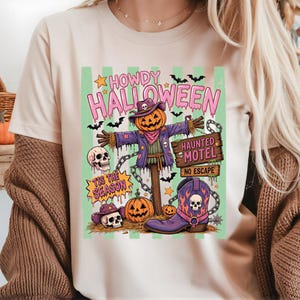 Camiseta Howdy Halloween, camiseta Western Halloween, camiseta Howdy Pumpkin, sudadera Haunted Motel Spooky Season, camiseta rosa menta verde otoño