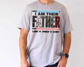 Jag är deras pappa-tröja, personliga barnnamn-t-shirt, Star Wars-tema-tröja, ljussabel-galaxfan-familj-tröja, pappaliv-tröja