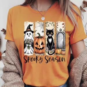 Spooky Season Ghost Shirt, Black Cat Pumpkin T-Shirt, Halloween Black Cat Tee, Witchy Ghost Flower Shirt, Trick or Treat Tee, Fall Autumn