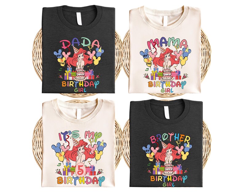 Disney Princess Ariel Birthday Shirt, Little Mermaid Birthday T-Shirt, Family Matching Birthday Tee, Birthday Girl Tee, Disney Trip 2026 Tee