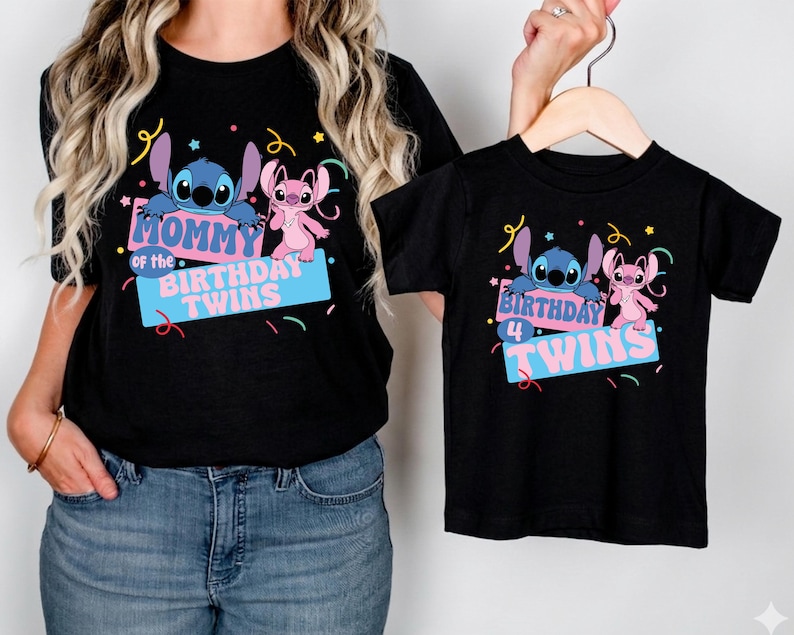 Disney Stitch Birthday Twins Shirt, Stitch and Angel Twins Birthday T-Shirt, Disney Family Matching Birthday Twins Tee, Birthday Crew Tee