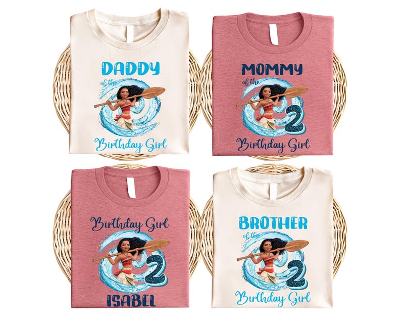 Custom Name Moana Birthday Shirt, Disney Ocean T-Shirt, Family Matching Birthday Girl T-Shirt, Princess Moana Tee, Birthday Party Shirt