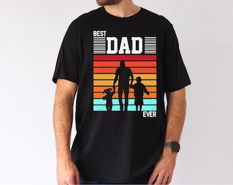 Bästa pappa någonsin-tröja, fars dag-t-shirt i solnedgången, fars dag-t-shirt i solnedgången, cool pappa-outfit, pappa- och barnsilhuett-tröja
