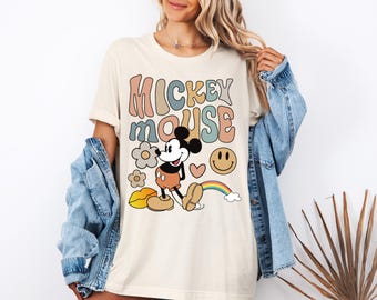 Vintage Mickey Mouse Shirt, Retro Style Mickey T-Shirt, Boho Disney World Trip Shirt, Groovy Mickey Mouse Family Tee, Classic Cartoon Mouse