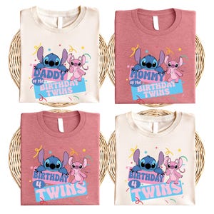 Disney Stitch Birthday Twins Shirt, Stitch and Angel Twins Birthday T-Shirt, Disney Family Matching Birthday Twins Tee, Birthday Crew Tee