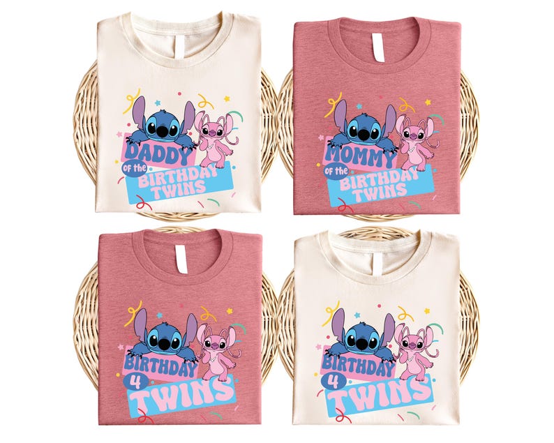 Disney Stitch Birthday Twins Shirt, Stitch and Angel Twins Birthday T-Shirt, Disney Family Matching Birthday Twins Tee, Birthday Crew Tee