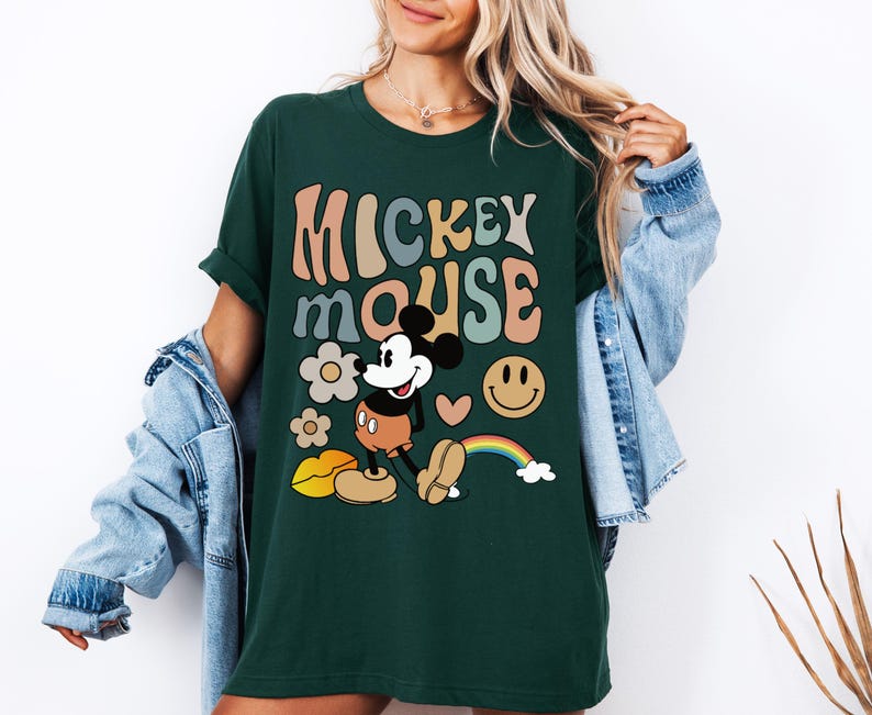 Vintage Mickey Mouse Shirt, Retro Style Mickey T-Shirt, Boho Disney World Trip Shirt, Groovy Mickey Mouse Family Tee, Classic Cartoon Mouse