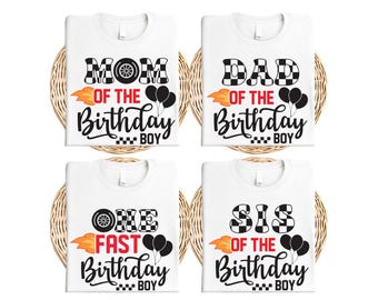 One Fast Birthday Shirts, Family Matching Birthday T-Shirt, Race Car Theme Birthday Tee, Two Fast Checkered Crew Shirt, Race Flag Pit Crew