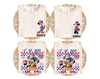 Custom Name 4th of July Shirt, Disney Family Matching Patriotic T-Shirts, Mickey and Friends Independence Day Tee, Disney Red White Blue Tee