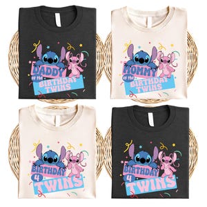 Disney Stitch Birthday Twins Shirt, Stitch and Angel Twins Birthday T-Shirt, Disney Family Matching Birthday Twins Tee, Birthday Crew Tee