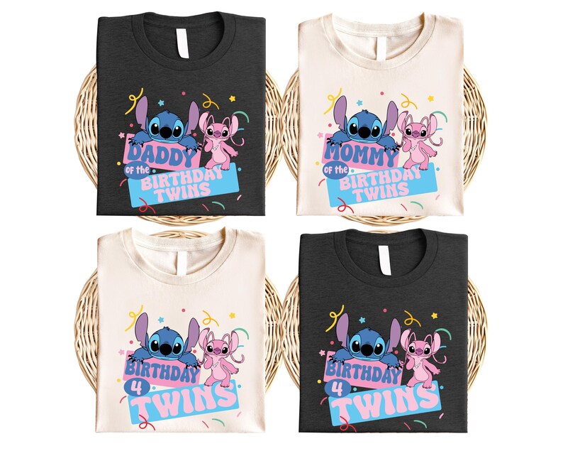 Disney Stitch Birthday Twins Shirt, Stitch and Angel Twins Birthday T-Shirt, Disney Family Matching Birthday Twins Tee, Birthday Crew Tee
