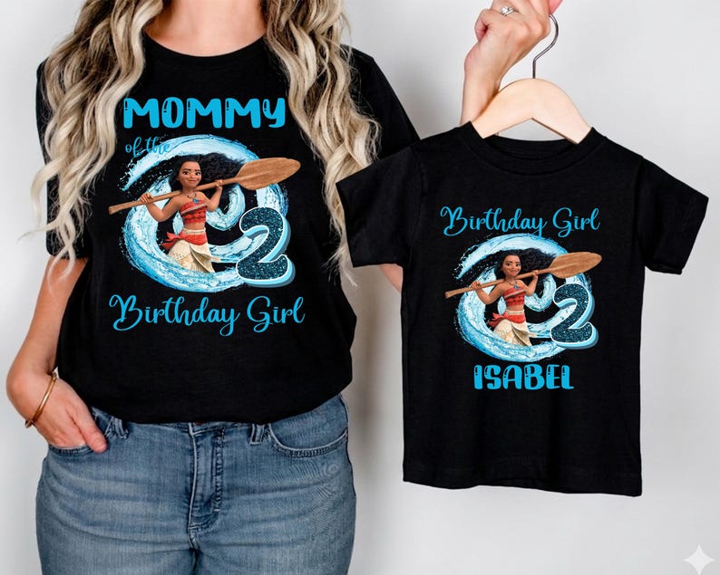 Custom Name Moana Birthday Shirt, Disney Ocean T-Shirt, Family Matching Birthday Girl T-Shirt, Princess Moana Tee, Birthday Party Shirt