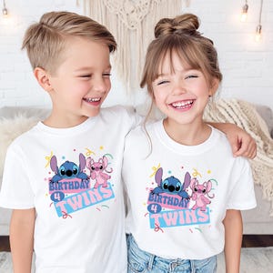 Disney Stitch Birthday Twins Shirt, Stitch and Angel Twins Birthday T-Shirt, Disney Family Matching Birthday Twins Tee, Birthday Crew Tee