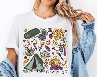Camping Shirt, Outdoor Adventure T-Shirt, Camp Life Tee, Campfire Tent Compass Shirt, Nature Lover Shirt, Hiking Map Tee, Summer Camp Shirt