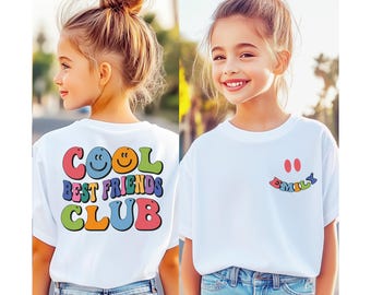 Custom Name Smiley Face Shirt, Cool Best Friends Club T-Shirt, Colorful Groovy Tee, Bestie Matching Birthday Shirt, Best Friends Forever Tee