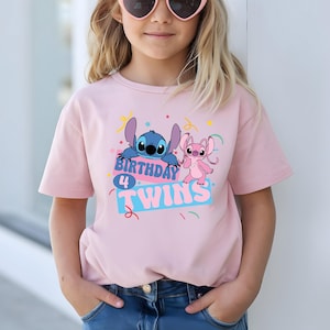 Disney Stitch Birthday Twins Shirt, Stitch and Angel Twins Birthday T-Shirt, Disney Family Matching Birthday Twins Tee, Birthday Crew Tee