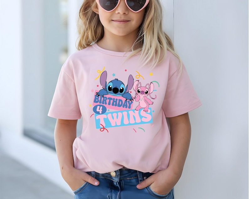 Disney Stitch Birthday Twins Shirt, Stitch and Angel Twins Birthday T-Shirt, Disney Family Matching Birthday Twins Tee, Birthday Crew Tee