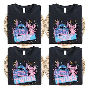 Disney Stitch Birthday Twins Shirt, Stitch and Angel Twins Birthday T-Shirt, Disney Family Matching Birthday Twins Tee, Birthday Crew Tee
