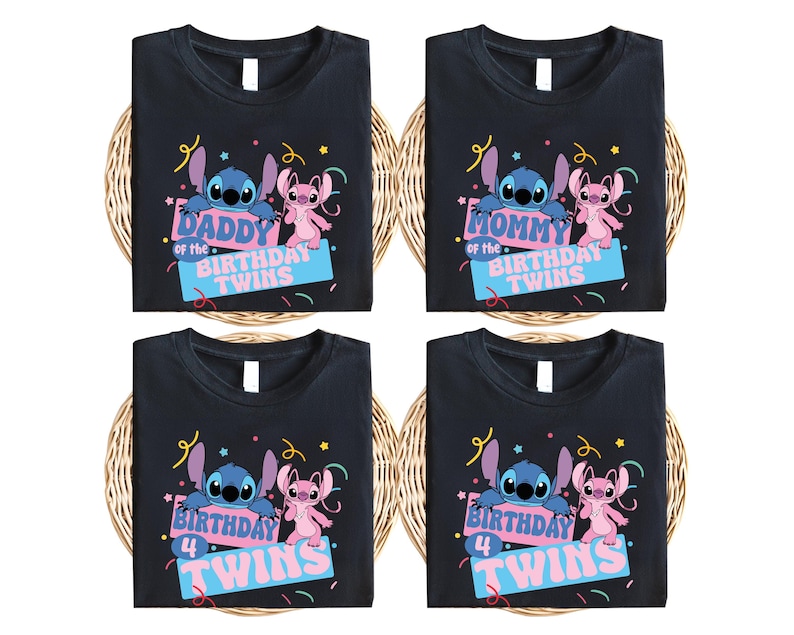Disney Stitch Birthday Twins Shirt, Stitch and Angel Twins Birthday T-Shirt, Disney Family Matching Birthday Twins Tee, Birthday Crew Tee