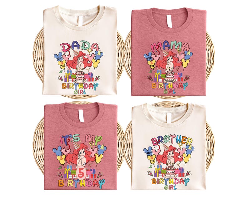 Disney Princess Ariel Birthday Shirt, Little Mermaid Birthday T-Shirt, Family Matching Birthday Tee, Birthday Girl Tee, Disney Trip 2026 Tee